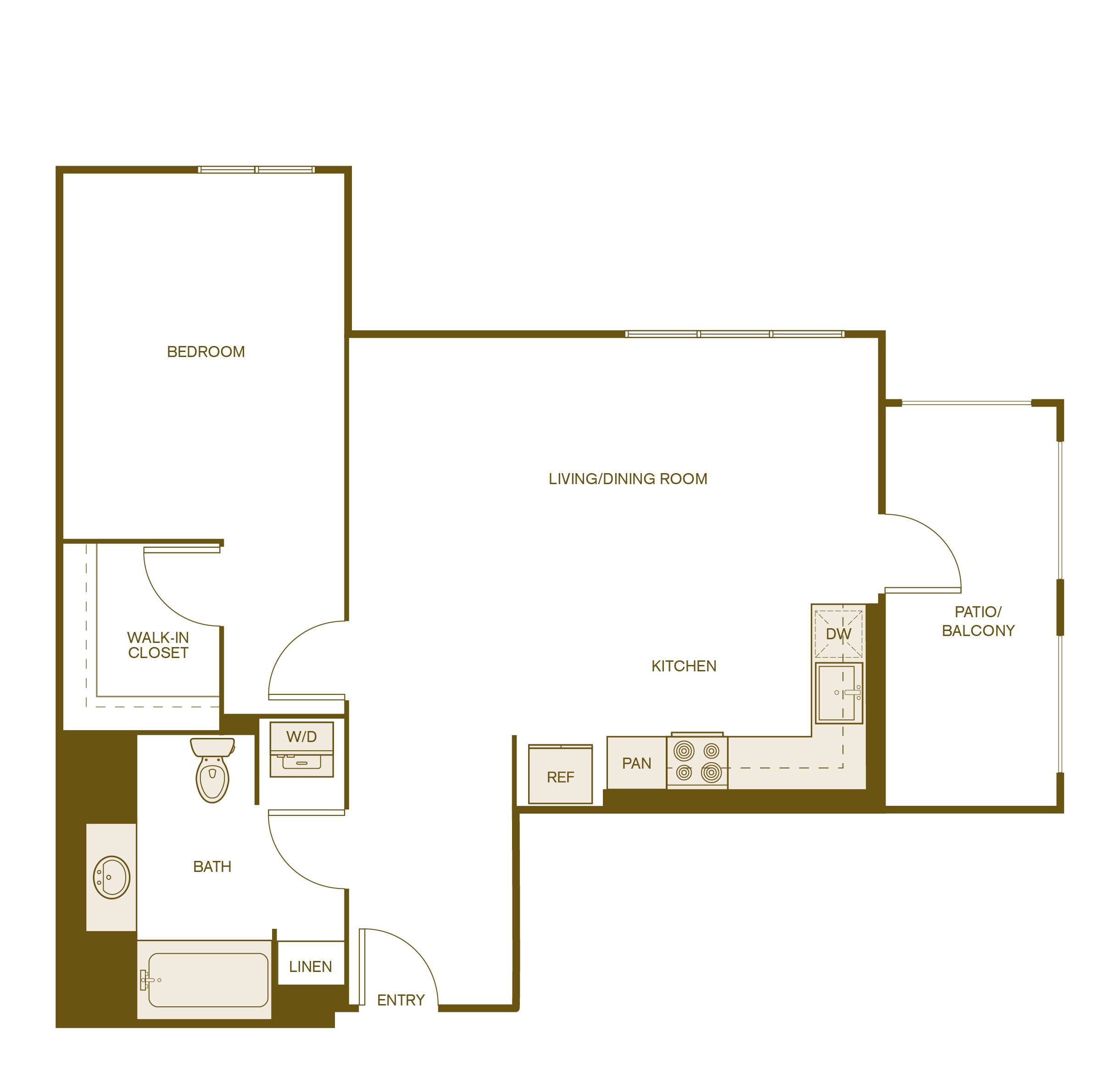 Rendering of the A3 floor plan with 1 bedroom[s] and 1 bathroom[s] at Via Avanti