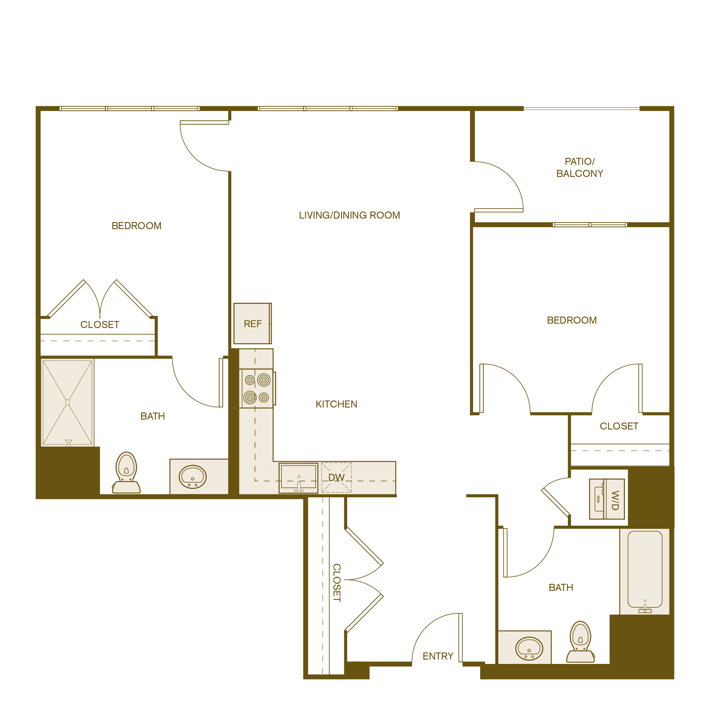 Rendering of the B7 floor plan with 2 bedroom[s] and 2 bathroom[s] at Via Avanti