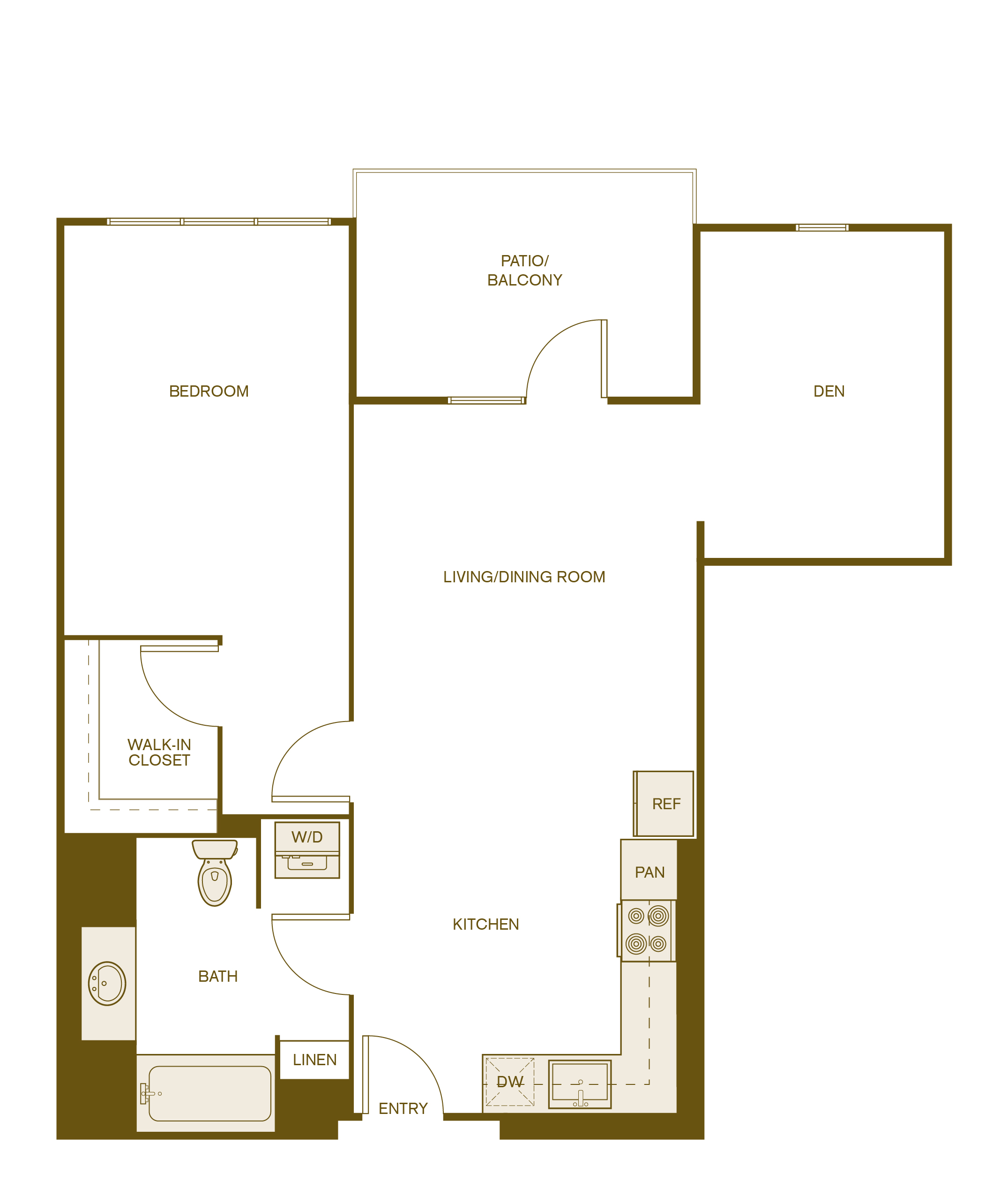 Rendering of the A4 floor plan with 1 bedroom[s] and 1 bathroom[s] at Via Avanti