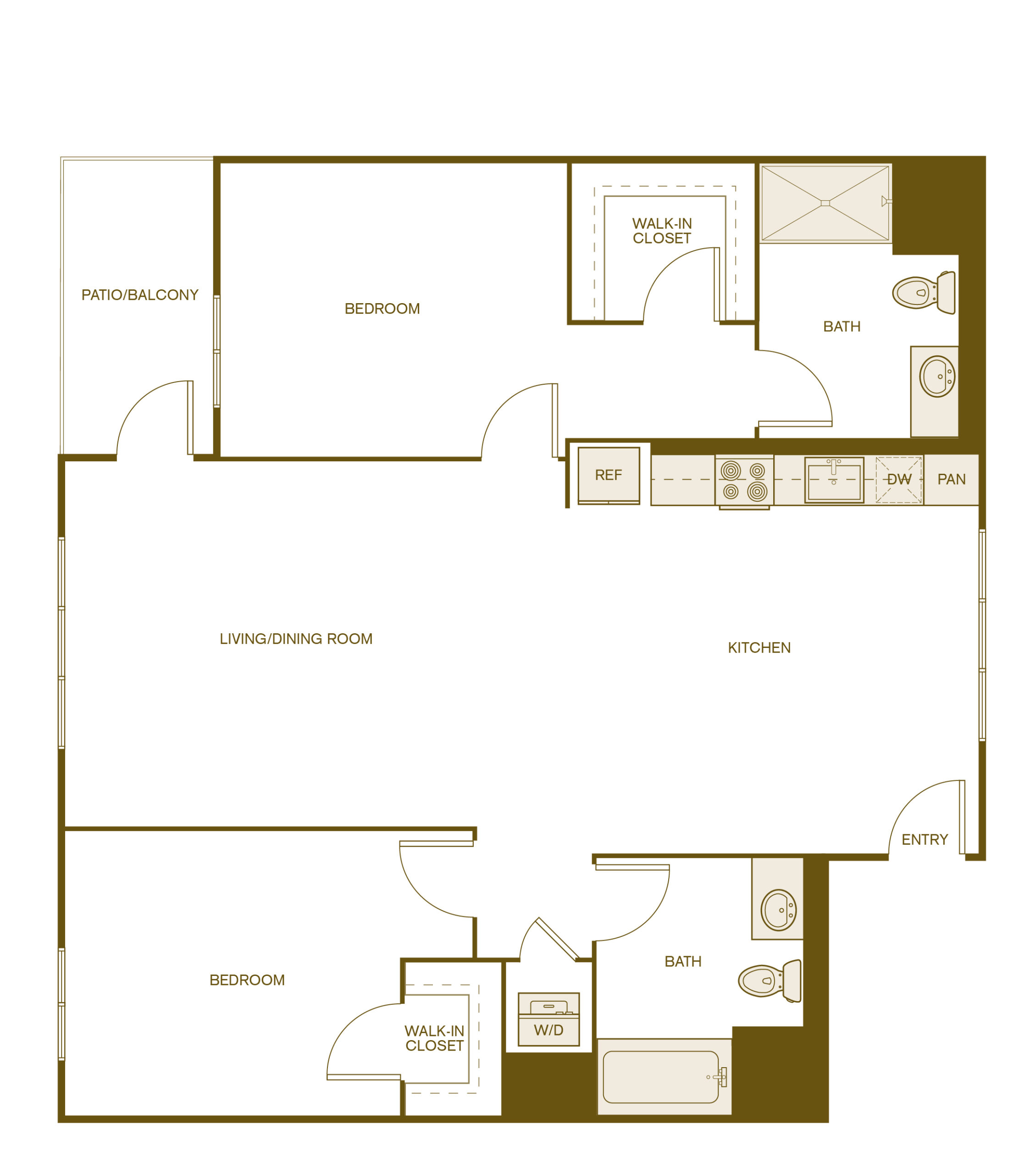 Rendering of the B8 floor plan with 2 bedroom[s] and 2 bathroom[s] at Via Avanti
