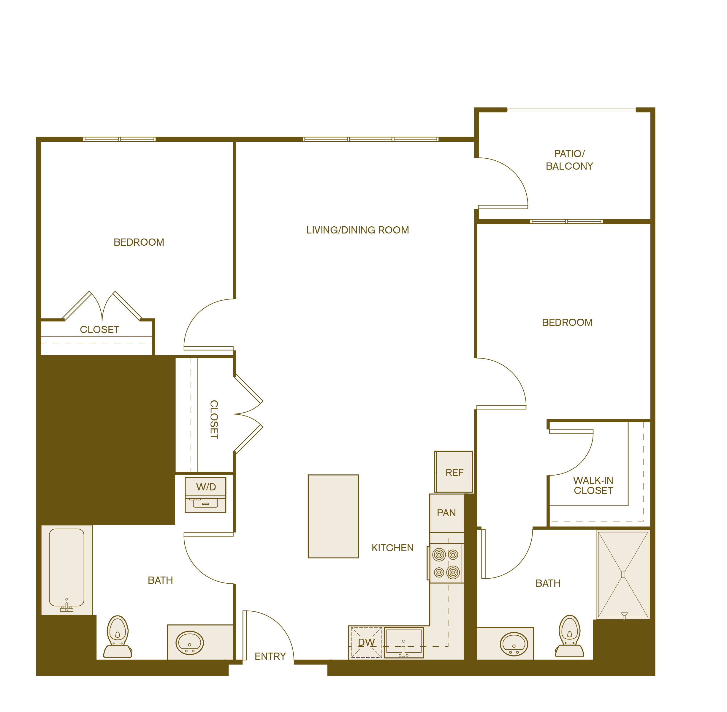 Rendering of the B3 floor plan with 2 bedroom[s] and 2 bathroom[s] at Via Avanti