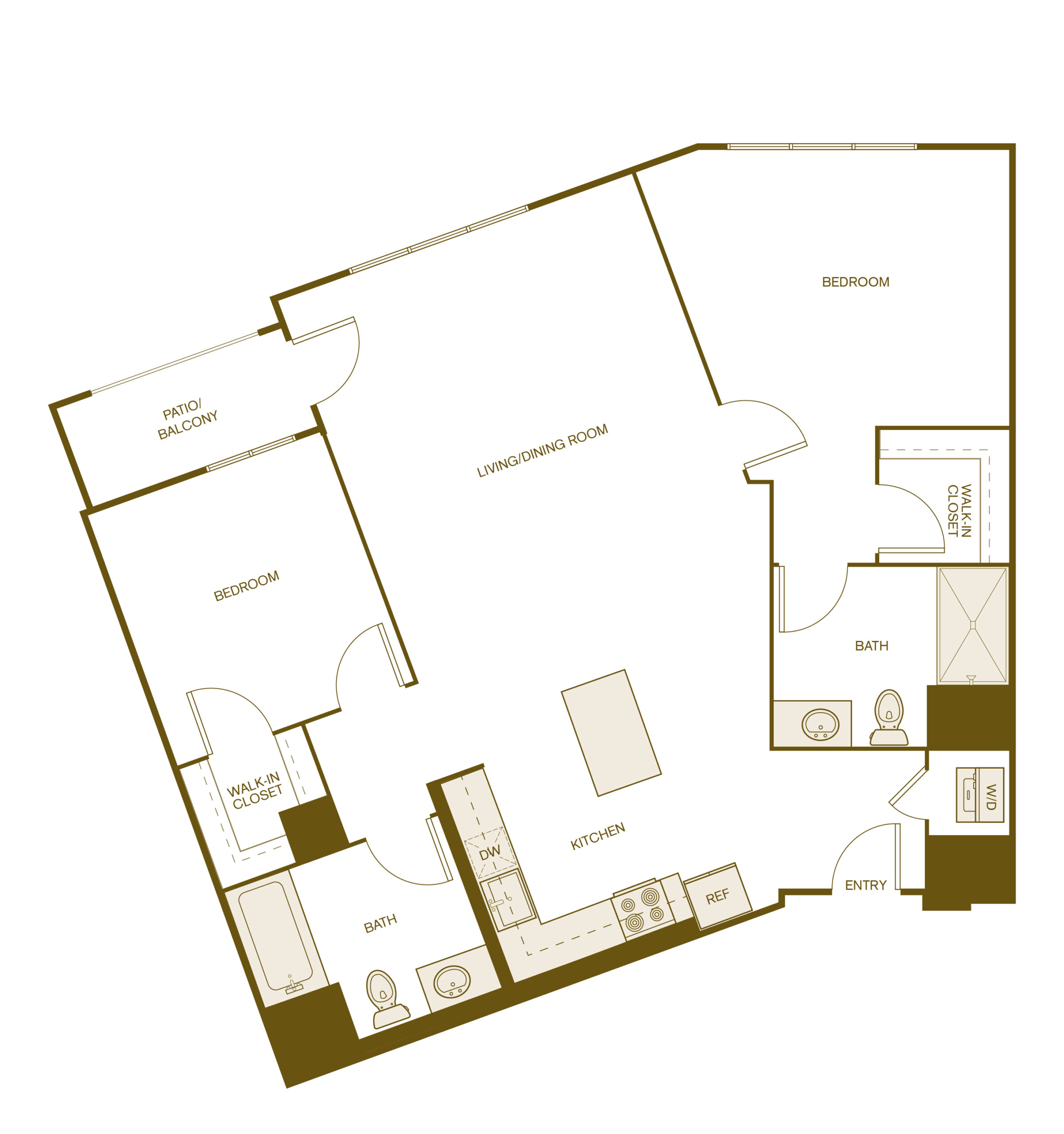 Rendering of the B4 floor plan with 2 bedroom[s] and 2 bathroom[s] at Via Avanti