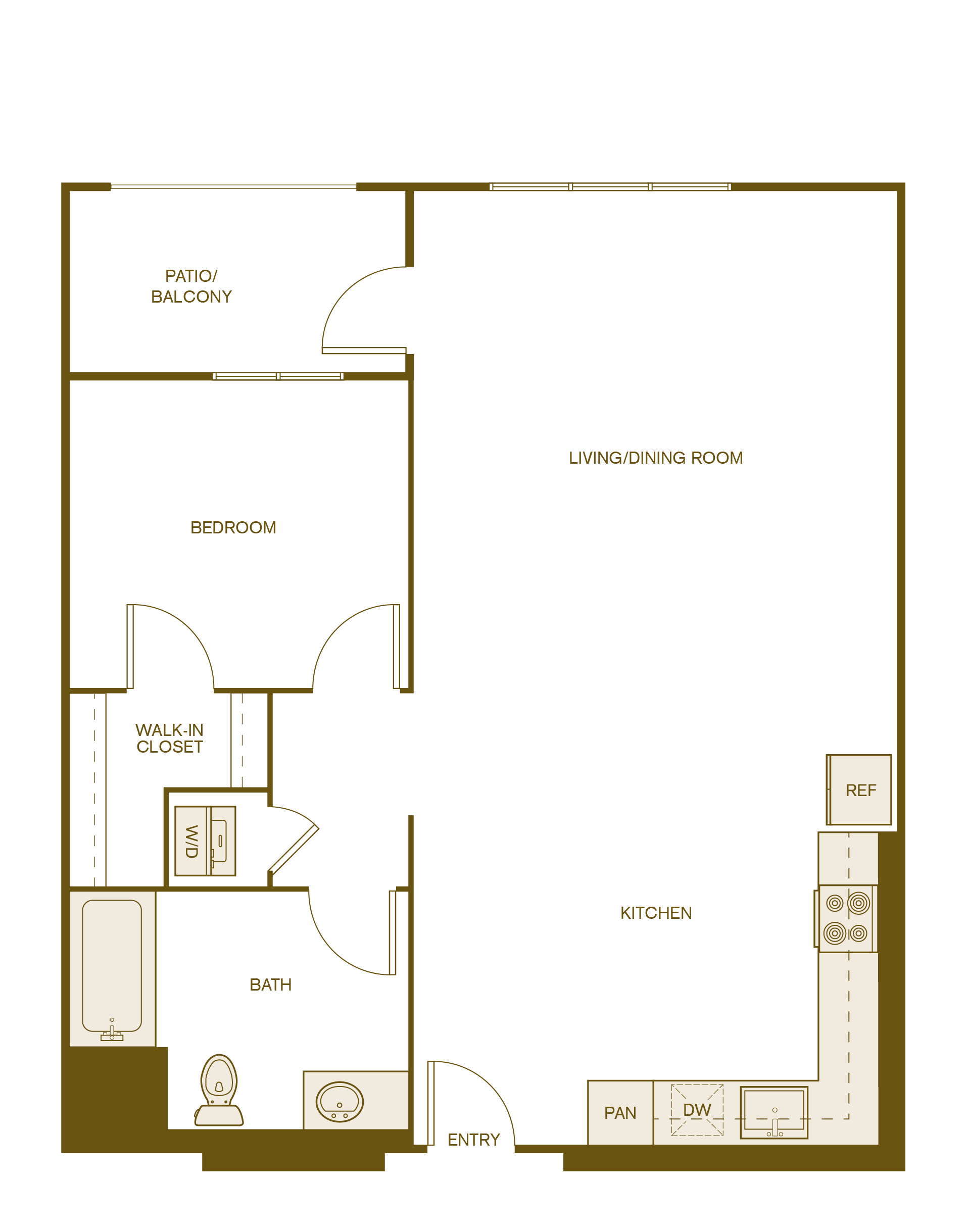 Rendering of the A5 floor plan with 1 bedroom[s] and 1 bathroom[s] at Via Avanti