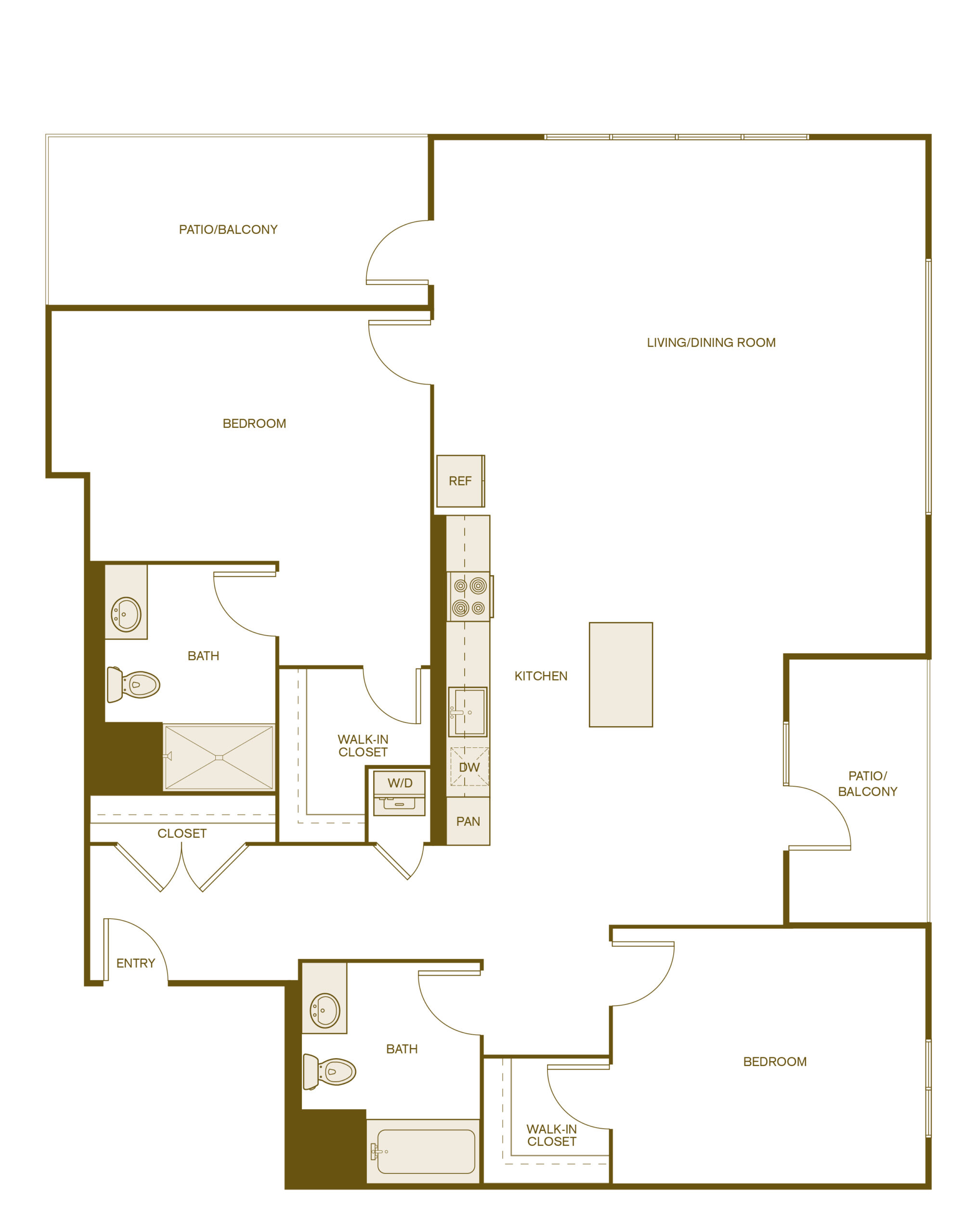 Rendering of the B9 floor plan with 2 bedroom[s] and 2 bathroom[s] at Via Avanti